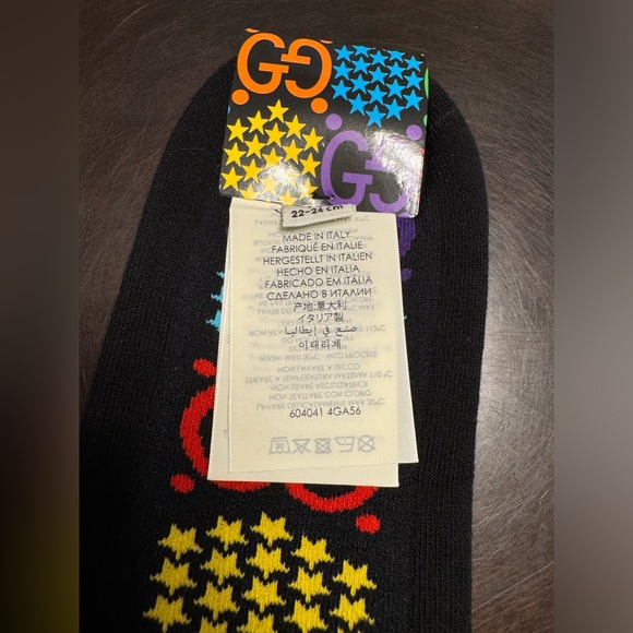 New Authentic Gucci GG Psychedelic Multicolor Logo Socks Size S - Picture 10 of 11